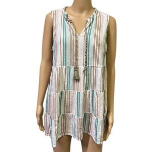 J Jill Sleeveless Tiered Neutral Multicolor Boho Tunic Top Blouse Womens Large